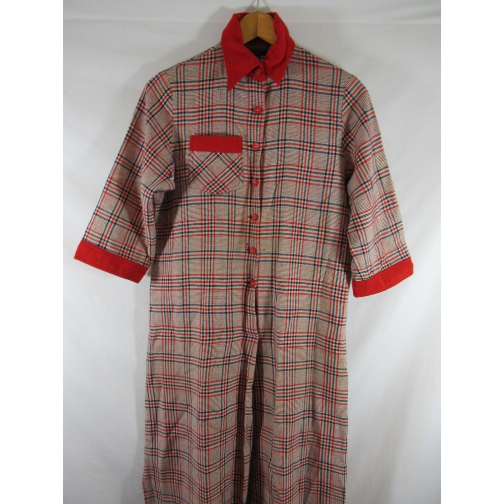 Vintage 50s 60s Pendleton Wool Shirt Dress Women Plaid 3/4 Sleeve Preppy